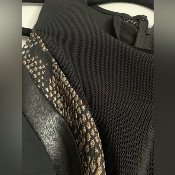 Form fitting black dress size 10/12, black pleather/snake pattern mesh panels - Picture 5 of 7